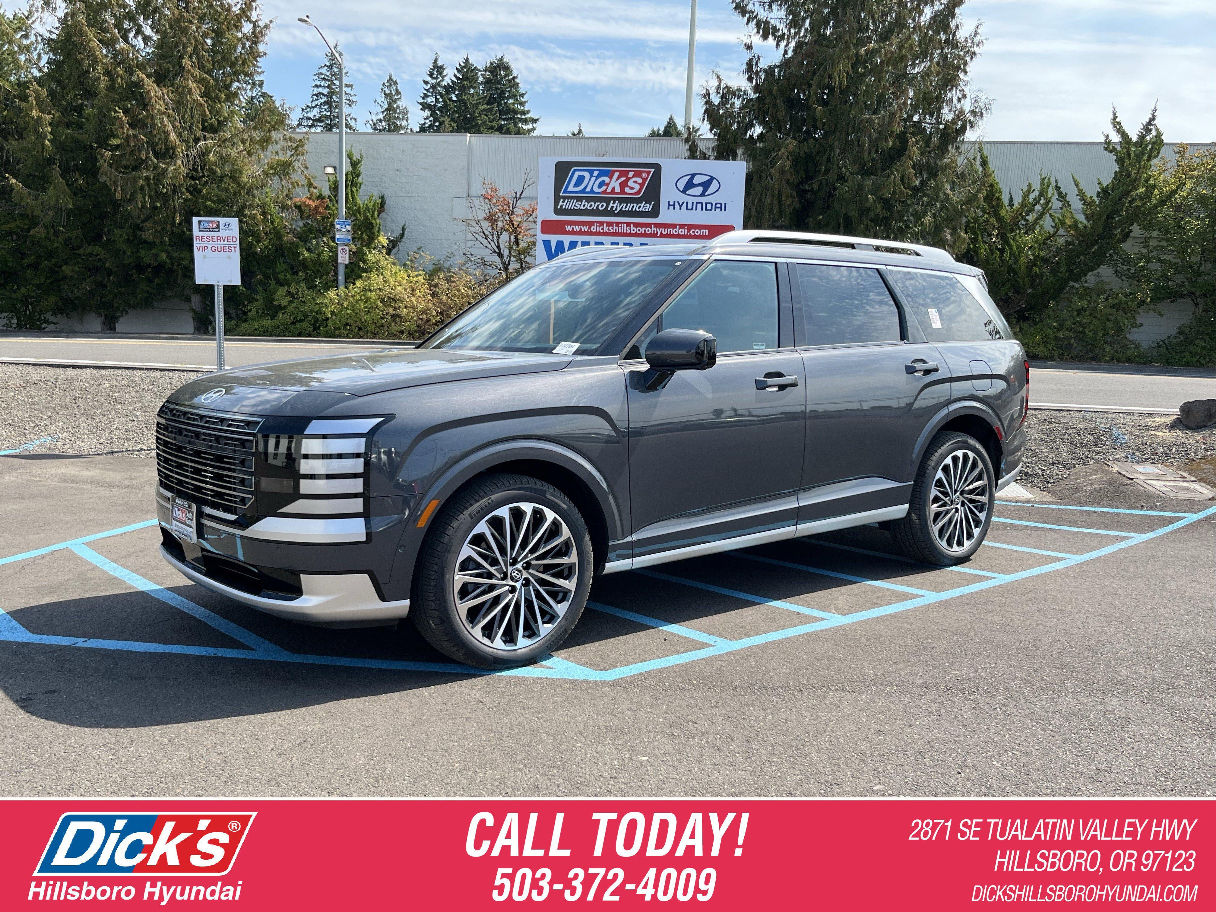 2026 Hyundai PALISADE Calligraphy AWD in Ecotronic Gray Pearl — front three-quarter view