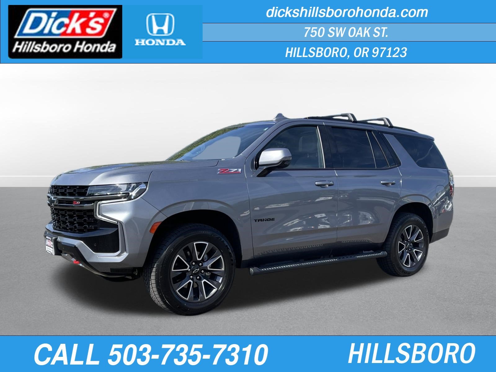 2022 Chevrolet Tahoe Z71 in Satin Steel Metallic — front three-quarter view