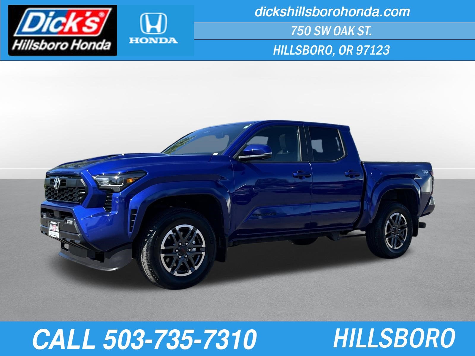 2025 Toyota Tacoma TRD Sport in Blue Crush Metallic — front three-quarter view