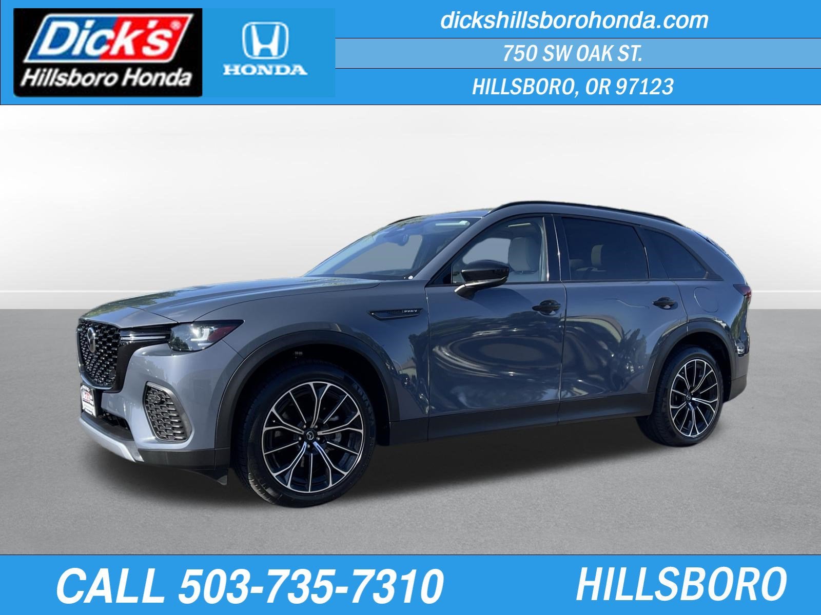 2025 Mazda Mazda CX-70 PHEV Premium Package in Polymetal Gray Metallic — front three-quarter view