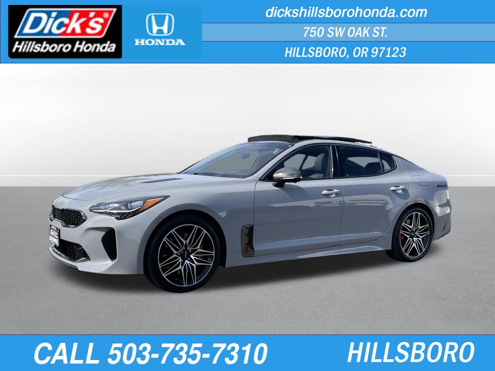 2022 Kia Stinger GT2 in Ceramic Silver — front three-quarter view