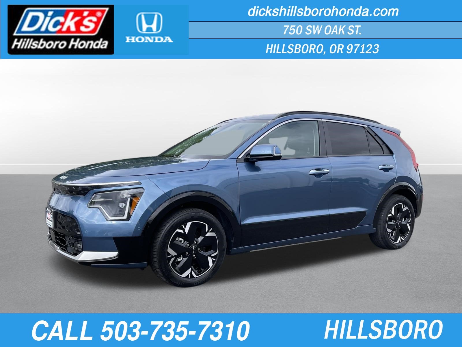 2023 Kia Niro EV Wave in Mineral Blue — front three-quarter view