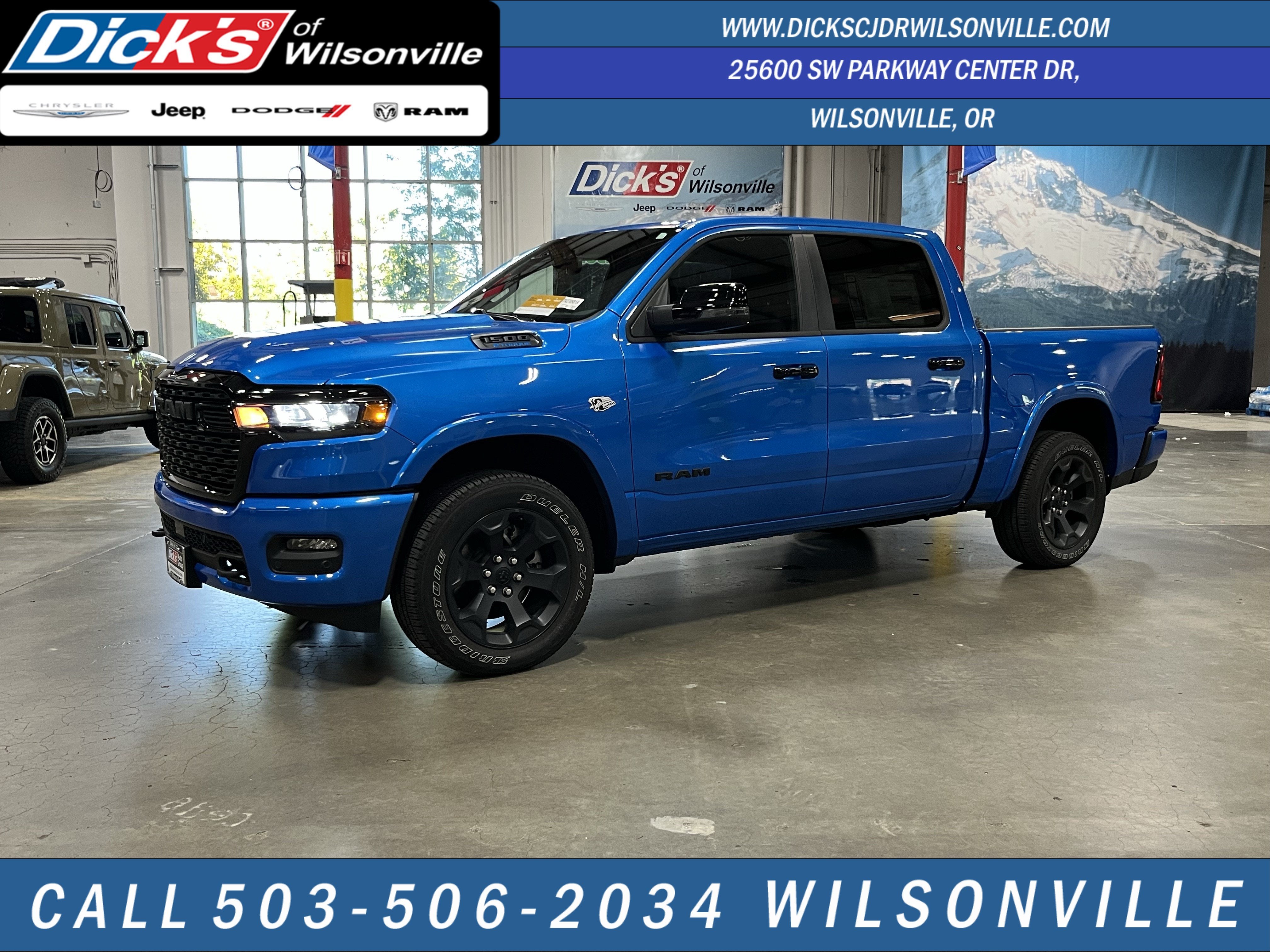 2026 RAM 1500 Big Horn/Lone Star in Hydro Blue Pearlcoat — front three-quarter view
