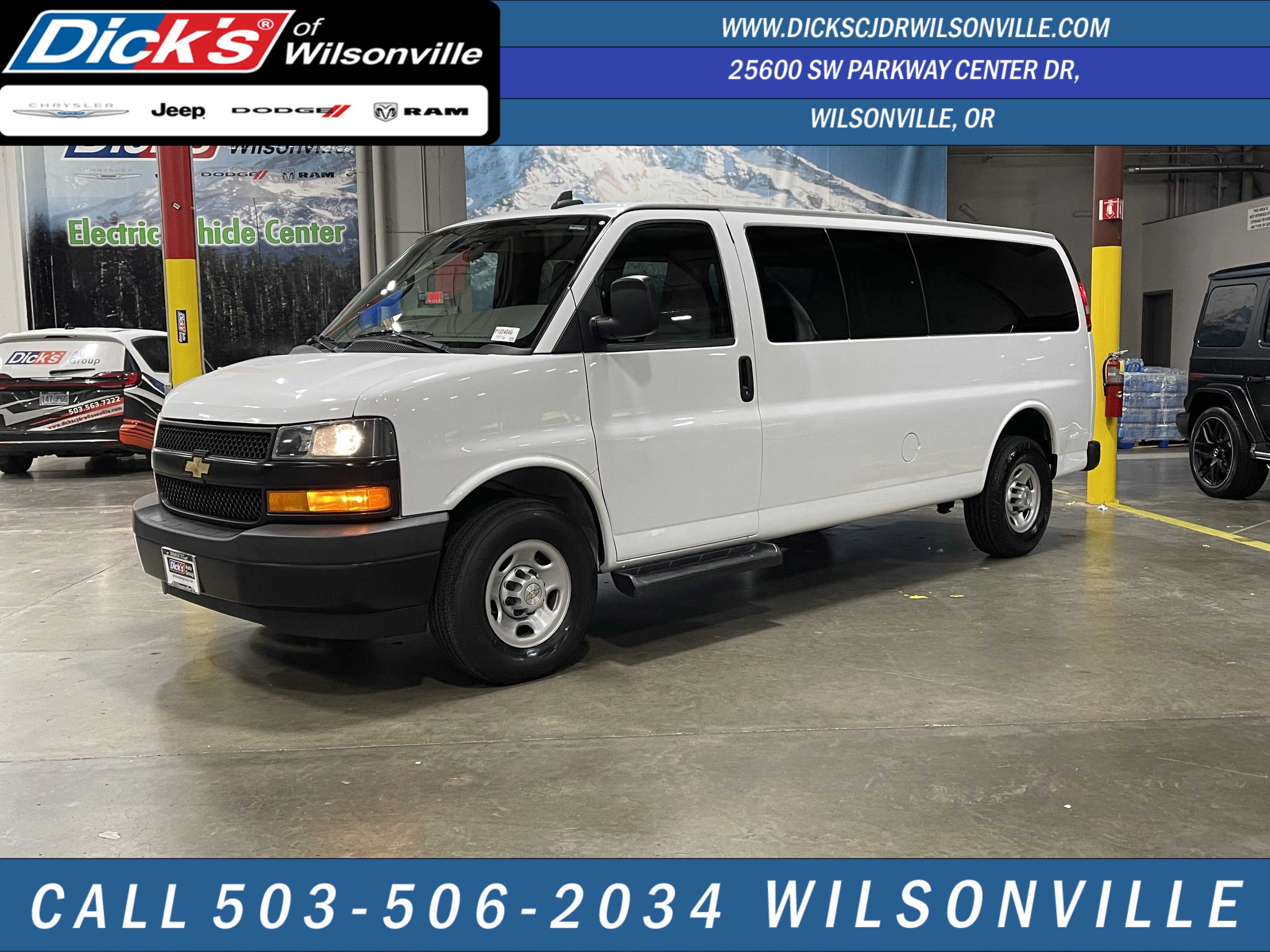 2023 Chevrolet Express 3500 LS in Summit White — front three-quarter view