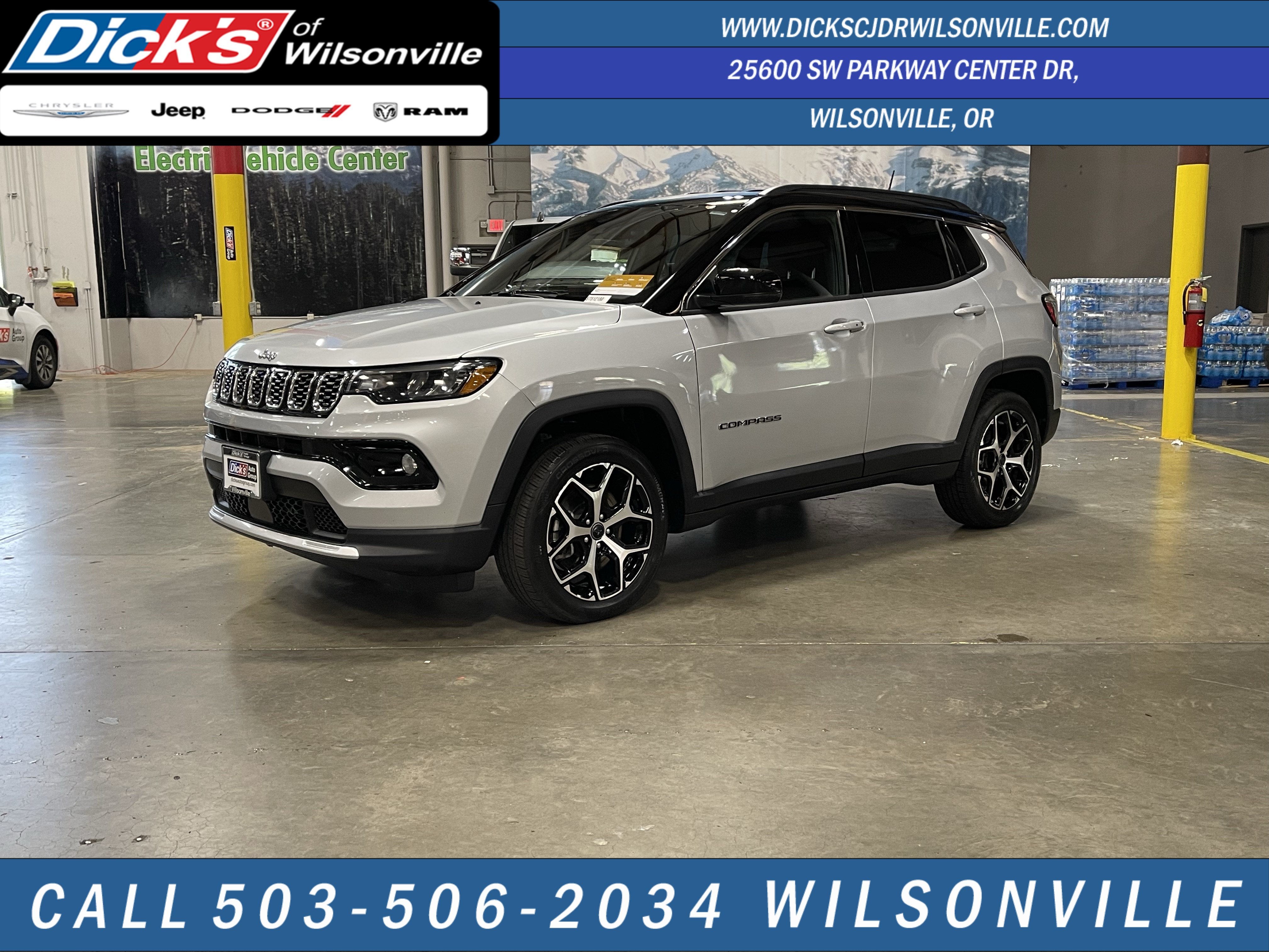 2025 Jeep Compass Limited in Silver Zynith Metallic Clearcoat — front three-quarter view