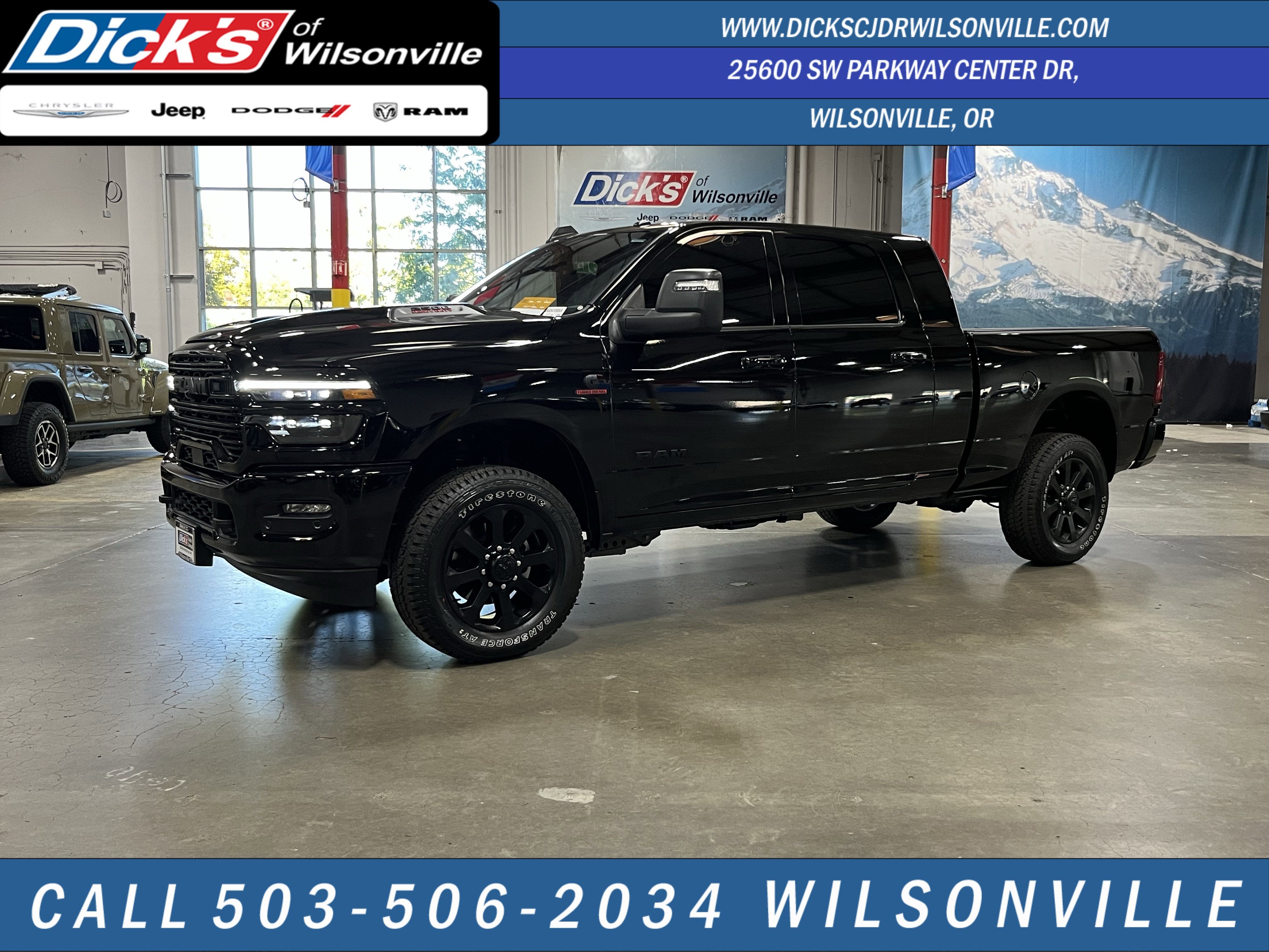 2025 RAM 2500 Laramie in Diamond Black Crystal Pearlcoat — front three-quarter view