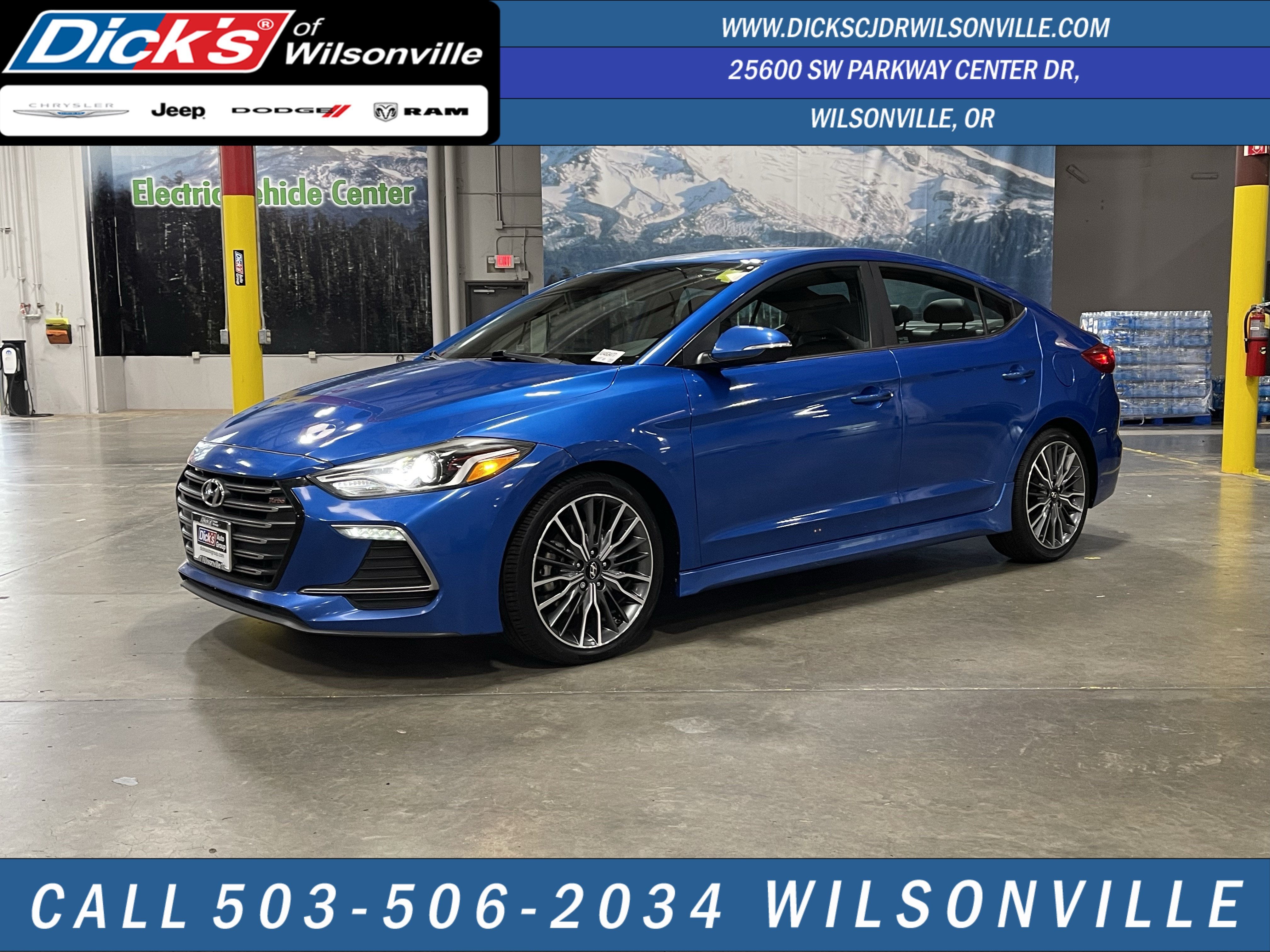 2018 Hyundai ELANTRA Sport in Electric Blue Metallic — front three-quarter view
