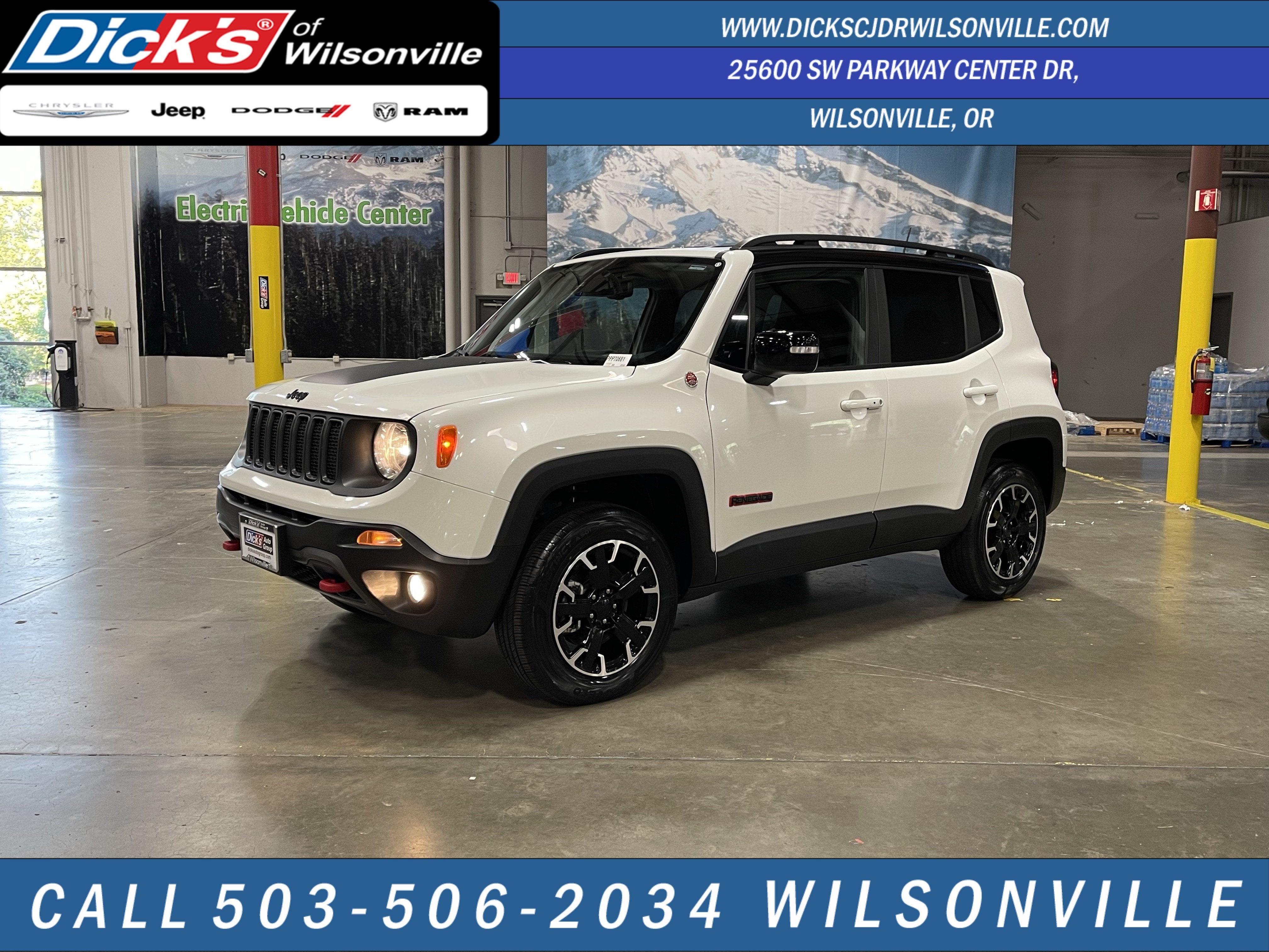 2023 Jeep Renegade Trailhawk in Alpine White Clearcoat — front three-quarter view